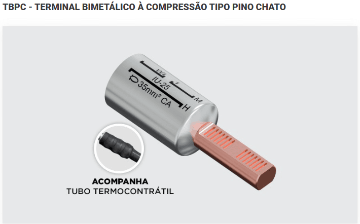 Terminal Bimetálico à Compressão Tipo Pino Chato - TBPC - INTELLI